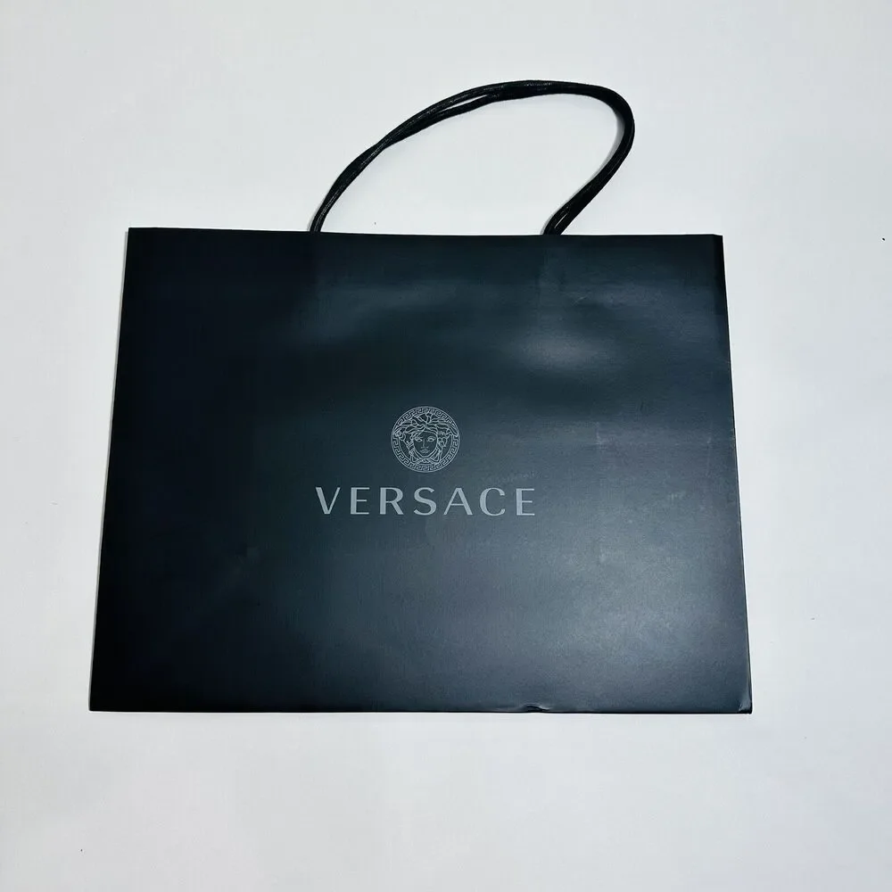 Versace 14”x11”x6.25” Authentic Black Shopping Paper Bag Gift Tote Medium
